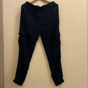 Women Navy Linen Cargo Pants